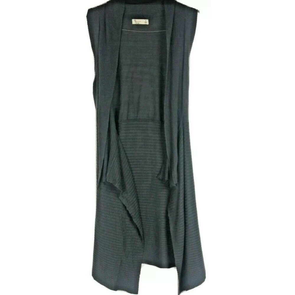 Contemporary Gray Duster Vest Cardigan Size Small Ribbed Knit